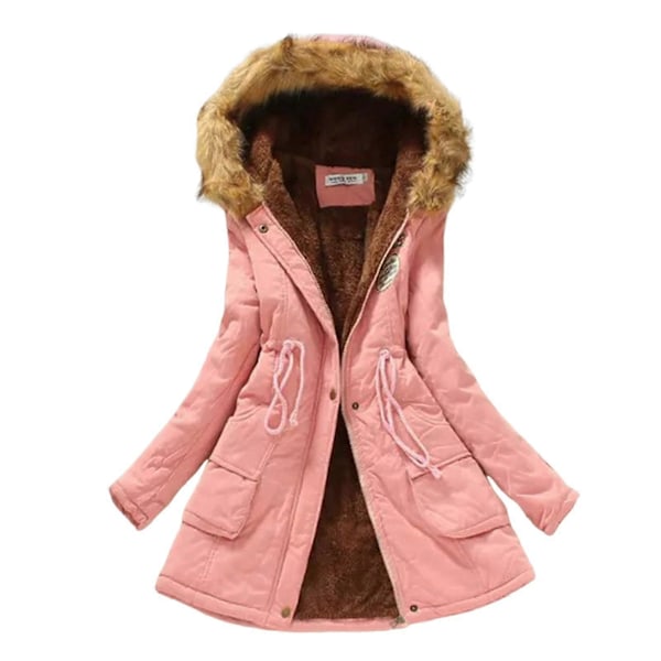 Talvi Uusi Korealainen Puolipitkä Puuvillatakki Naisten Iso Turkiskaulus Lampaanvillatakki Plus Sametti Paksuuntunut Löysä Puuvillatakki Peach Pink XL