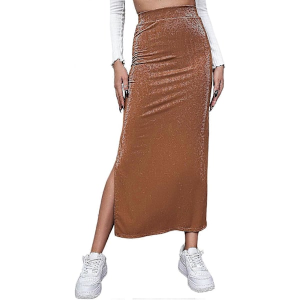 Elastisk lang maxiskjørt med splitt og ribbestrikk for kvinner, S-2xl Style1 M