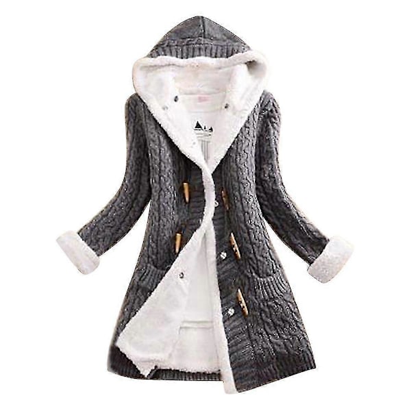 Dame Hette Cardigans Tykk Plysjfôret Strikket Genserjakke Med Lommer Beige 3XL