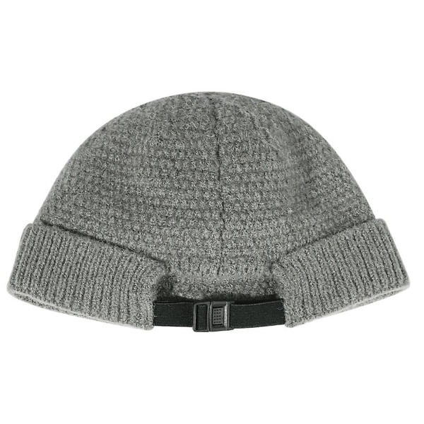 Unisex Dam Herr Vinter Varma Stickade Kantlösa Mössor Justerbart Spänne Street Casual Hip Hop Docker Skull Caps Dark Grey