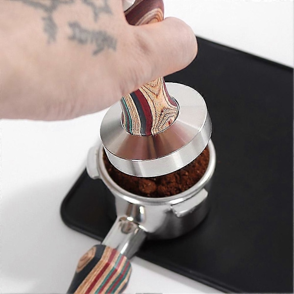53mm Kaffetamper med trehåndtak, base i rustfritt stål, pulverpresse, solid hammer, kaffetilbehør Fo