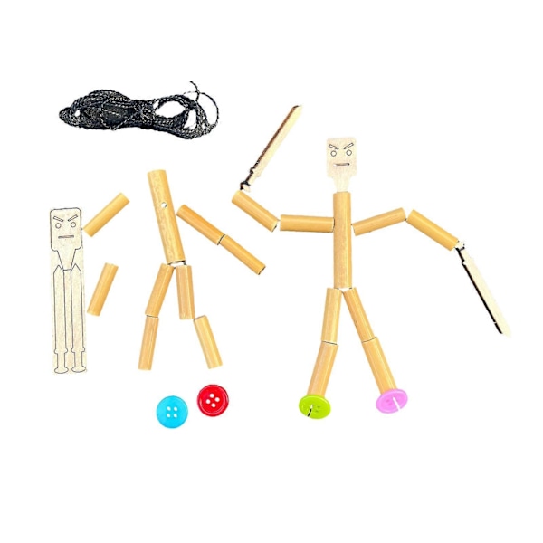 Bambu Man Leksak DIY Docka Kit Barn Interaktivt Spel Bambu Hantverksmaterial Kit för Pojkar Flickor Present