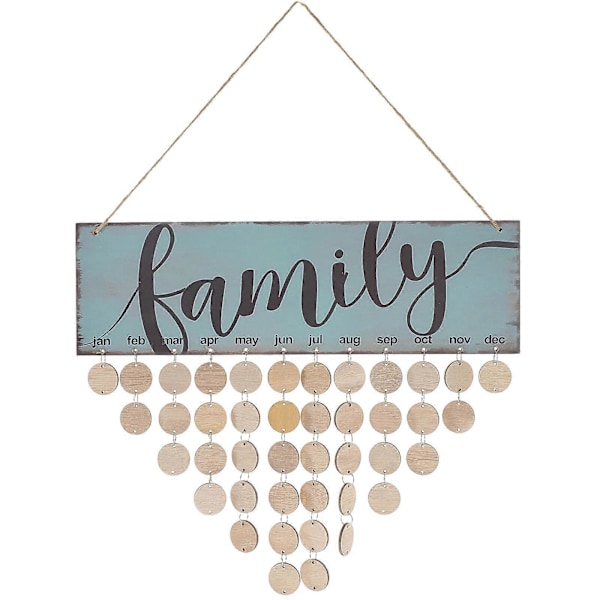 Födelsedagstavla för familjen, hängande platta, DIY-kalender i trä, födelsedagspåminnelse, heminredning (Färgglad, 1 platta, 1 rep, 50 runda brickor)