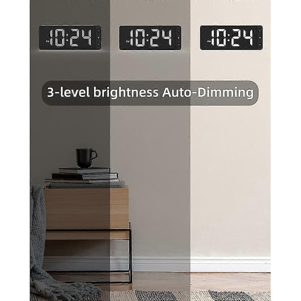 LED Digital Väggklocka med Stor Display, Automatisk Dimning, 12/24h Format, Tyst Väggklocka för Hemmet