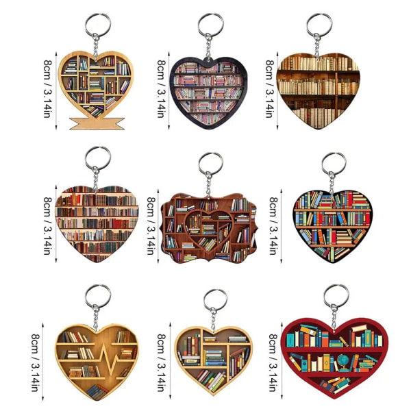 Bokprydnader för julgran Hjärtform Läshänge Resistant Festival Hängande dekor för bibliotek Lässal 9 Piece Set