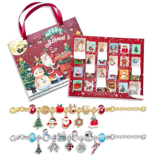 Mode Jul Adventskalender Xmas Blind Box Charm DIY Armband Making Set Handheld 24 Countdown Calendar DIY Smycken Present style 1