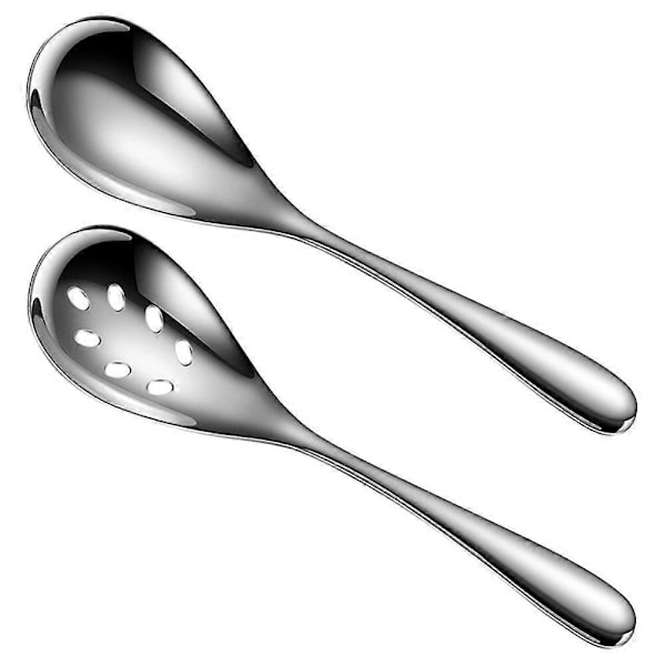 2 stk. serveringsskeer i rustfrit stål, buffetskeer, hulskeer, serveringsredskaber til fester