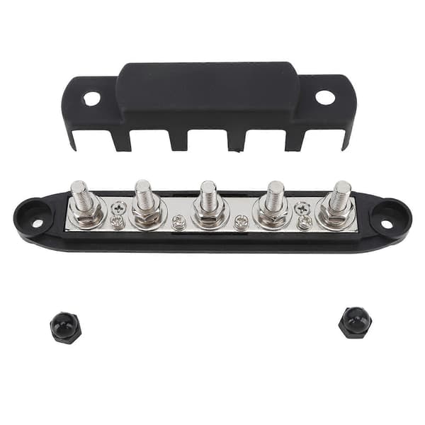 Batteri Samleskinne DC12V til 48V 250A M8 Høj Strøm 5 Studs Fordelings Terminalblok til Biler RV'er Skibe Yachts Sort