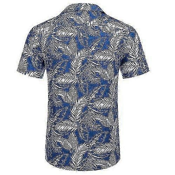 Miesten Havaiji-kuvioinen puuvillapellavapaita, lyhythihainen trooppinen rantapaita DXCS1 3XL