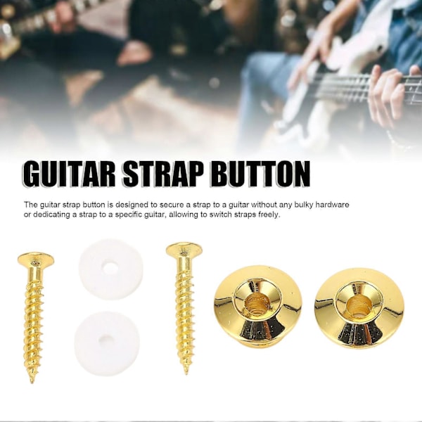 2 st Gitarrbandsknappar Säker Låsning Guld Metall Universal Gitarrband Ändstift