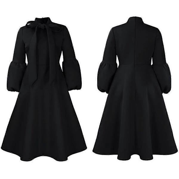 Dame Velvet Maxi Kjole Lange Puffermer Rund Hals Cocktailkjoler Black S