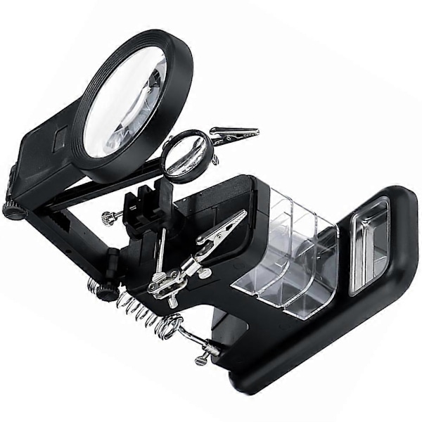10 LED Lys Lupe Stasjon Forstørrelsesglass Hjelpende Hånd Loddestativ Kit