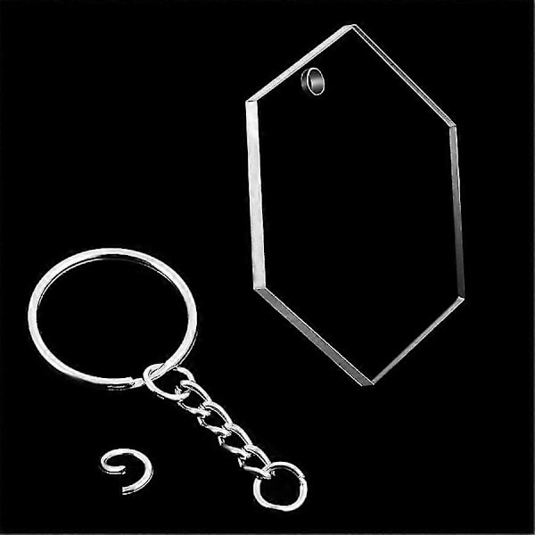 Transparent Hexagon Transparent Set Diskar Nyckelringar Klar Akryl Nyckelring Hänge Nyckelring För Diy
