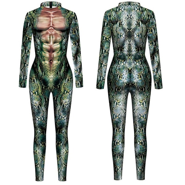 Kvinnors Halloween Snake Costume Cosplay Bodysuit 3d Skinny Stretch Costume COLOR 1 M