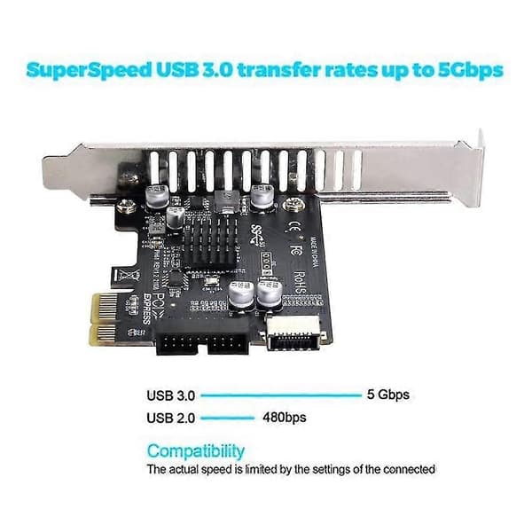 Vl805 Moderkortsadapter 5gbps Typ E Usb 3.1 Frontpanel Hona & Usb 2.0 Till Pci-e 1x Expresskort