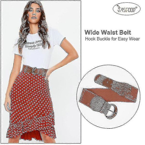 Elastisk bredt midjebelte for kvinner, dame elastisk belte med krokspenne