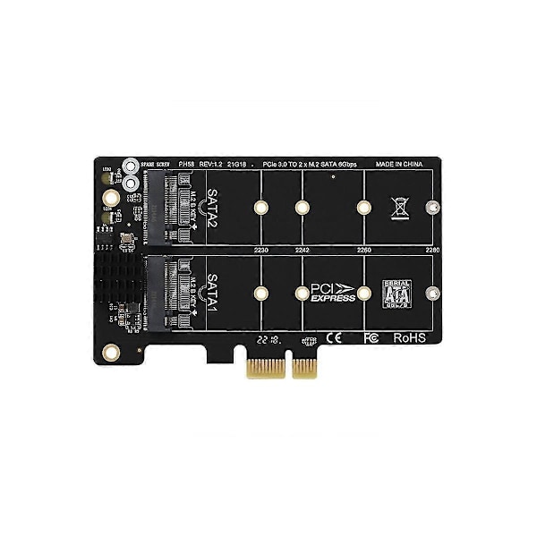 Pcie X1 Till M.2 Sata 6gbps 2-portars Adapter Expansionskort Jm582 Master Chip Med Metall Kylfläns Supp