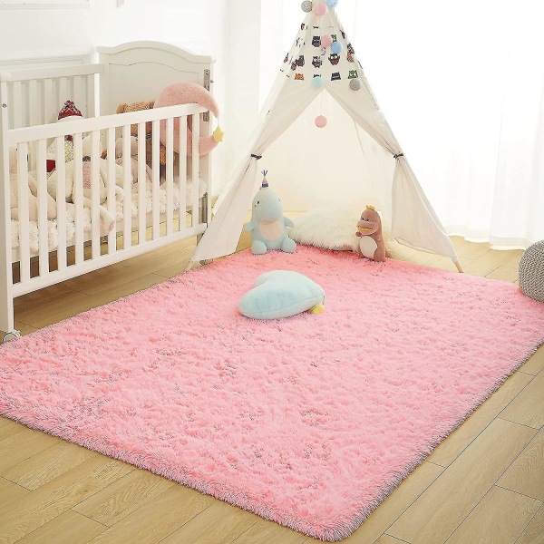 Tflycq Soft Fluffy Area Mattor Kompatibel med Sovrum Barnrum Plysch Shaggy Nursery Matta Furry Throw Mattor Kompatibel med Pojkar Flickor, College Sovsal Pink 2.6 *5.2 Feet