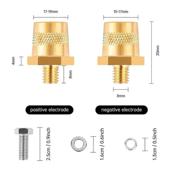 Par messing batteripoladapter - 2-pak M8 batteriterminalstik med rustfri stålskruer til lithiumbilbatterier