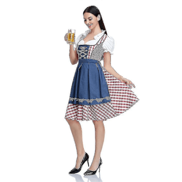 Naisten Oktoberfest Oluttyttö Puku Baijerilainen Perinteinen Dirndl Mekko Cosplay Naamiaisasu Denim Red M