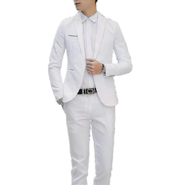 Herr Formell 2-delad Smokingkostym Kavaj Et + Byxor Set White 5XL