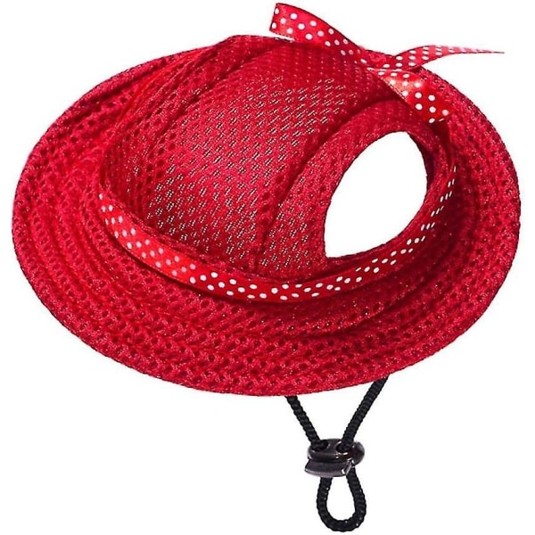 Hatt för husdjurshund, solskyddskeps med öronhål, andningsbar sommarhatt med justerbar nackrem, prinsesskeps för husdjur Red M