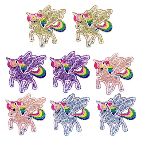 8 kpl Glitter Unicorn -kirjailtuja ompelumerkkejä, suloisia applikaatioita vaatteisiin, mekkoihin, kirjailtuja ompeluapplikaatioita, tee-se-itse-tarvikkeita T-paitoihin ja farkkuihin (4 kuviota yhdessä)
