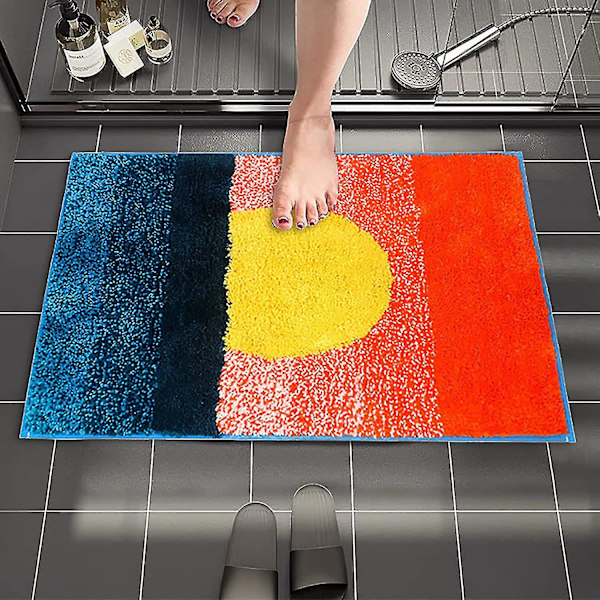 Tflycq Kylpyhuoneen Matot Värikäs Abstrakti Kylpymatto 50 x 80 cm Imukykyinen Liukumaton Ovimatto Kylpyamme Auringonlasku Lattiamatot Konepestävä - Punainen Keltainen