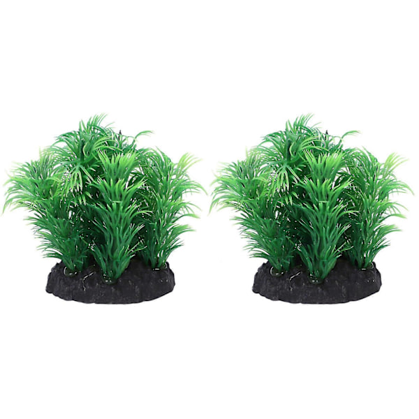 2x Akvarium Kunstig Plastik Græs Akvatisk Plante Akvarieplante Grøn 8cm