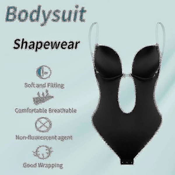 Dame Rygfri Bodysuit Shapewear U Dyb Udskæring Sømløs G-streng Dyb V-hals Body Shaper Til Bryllup-5 Black S(32)