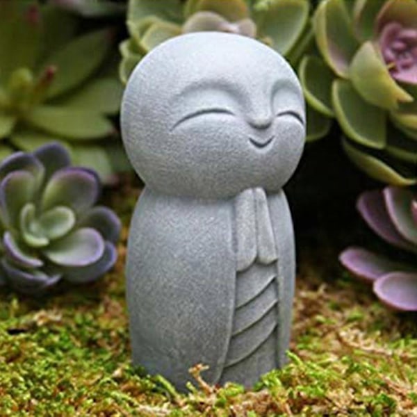 Dekorativ Tålig Staty i Grå Resin, Liten Jizo Buddha Skulptur för Utomhusbruk