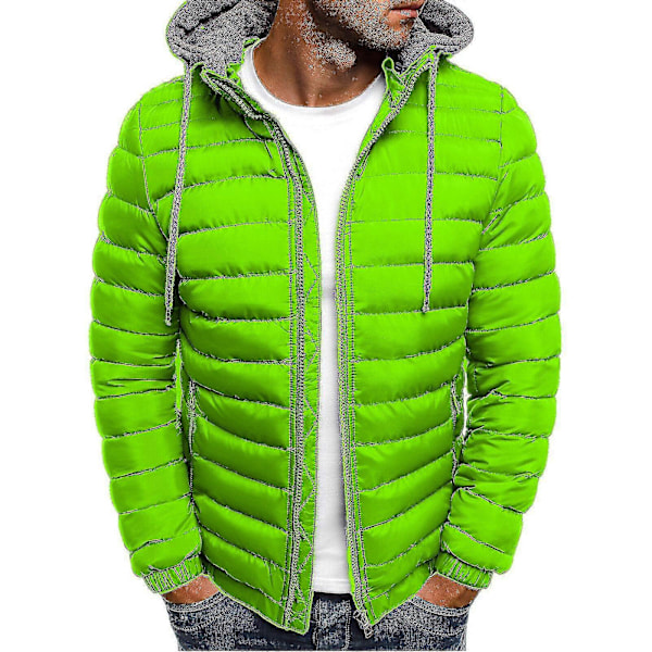 Dunjakke Vinter Casual Varm Jakke Herre Tyk Parker Jakke Efterår Vindtæt Hat Termisk Hætte Bomuldsfrakke Green XL