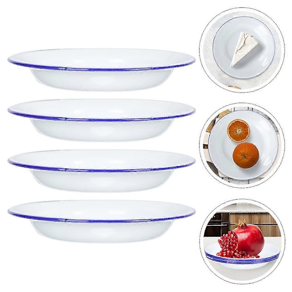 4 stk. Emaljetallerkener Dekorative Emalje Matretter Retro Stil Fruktfat for Hjem Hotell