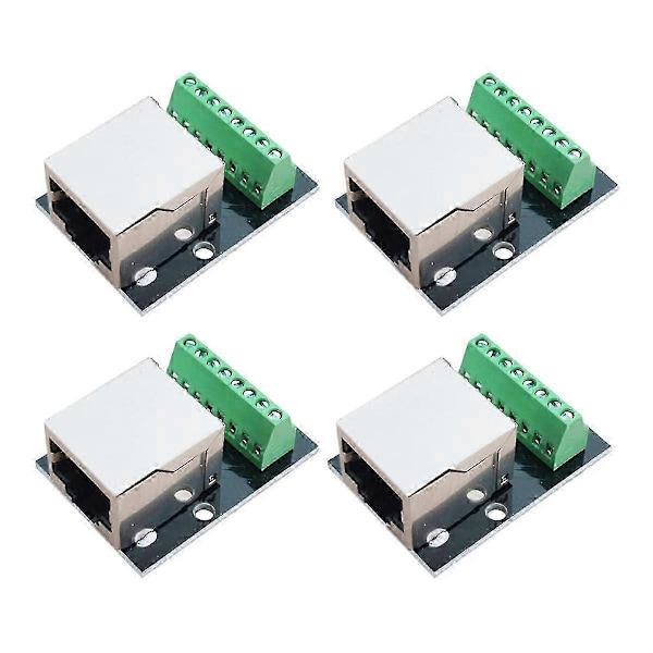 4 stk. RJ45 Ethernet Hunnkontakt Breakout Board, 2,54 mm Koblingsbrett Skjermet Nettverksadapter Terminal