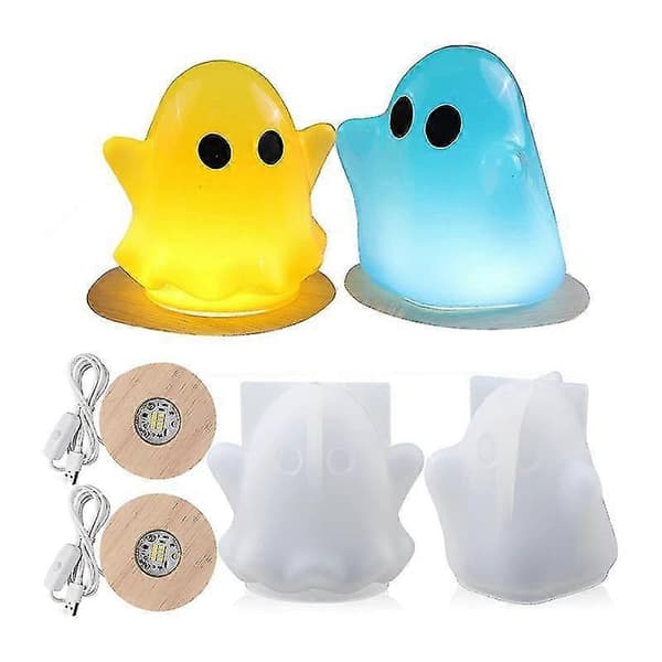 Silikon Lampformar För Resin, 2-pack Spökformade Nattlamps Resinformar Med 2st USB Träglöd