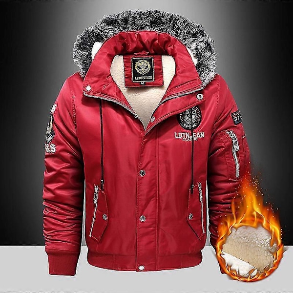 2023 Vinter Utomhus Varm Casual Dunjacka Parkas Kappa Oversize Plus Sammet Tjock Märke Håll Herr Svart Röd Vadderad Oversized Jacka red  JK26 4xL  FOR 185 CM 85KG