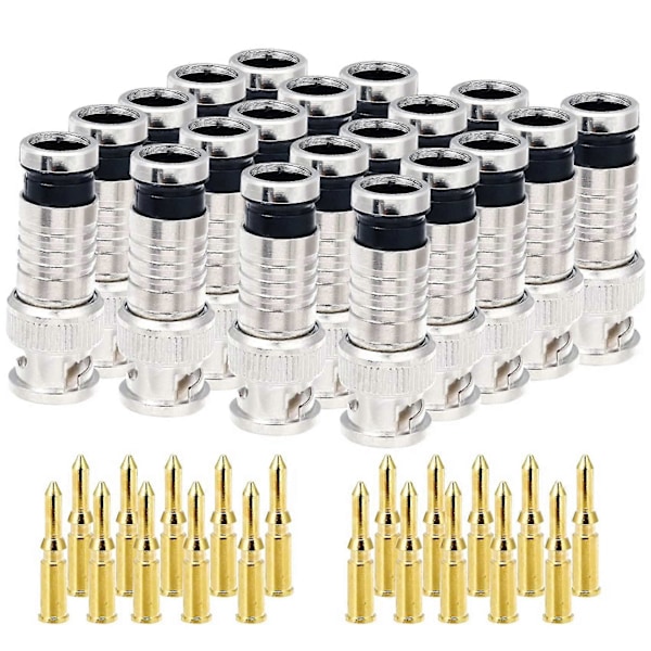 20 stk. Bnc-kontakt 75 Ohm Kobling Med Pinne For Rg58-59 Krympe Video Koaksial C