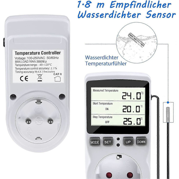 Termostat Sokkel med Sensor, Digital Timer Sokkel, Programmerbar Digital Timer, Varme Termostat Sokkel, Akvarium