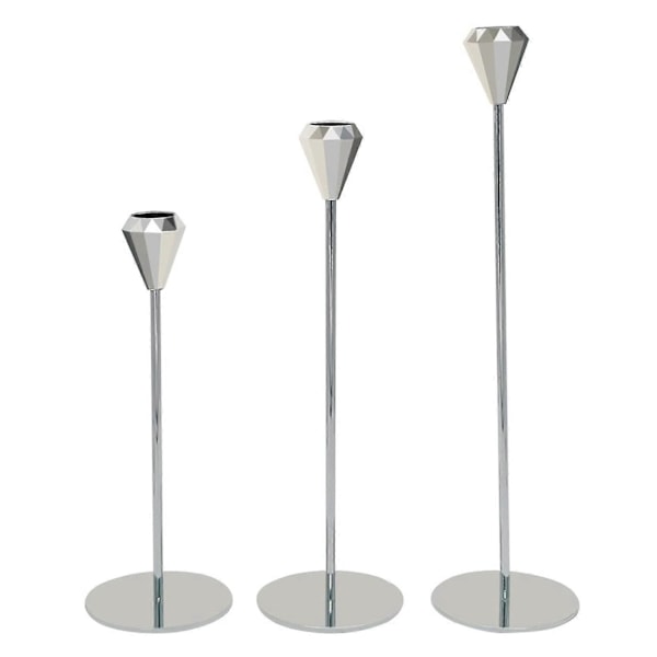 1 Set med 3 Ljusstakar Hög Diamantdesign Ljusstakehållare Metall Ljusstativ För Bordsdekoration