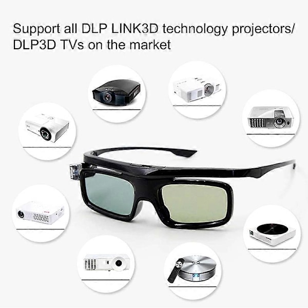 GL1800 3D-lasit Kevyet Teräväpiirtokuva PC Musta Aktiiviset Suljin 3D-lasit DLP LINK 3D -projektoreille/televisioille