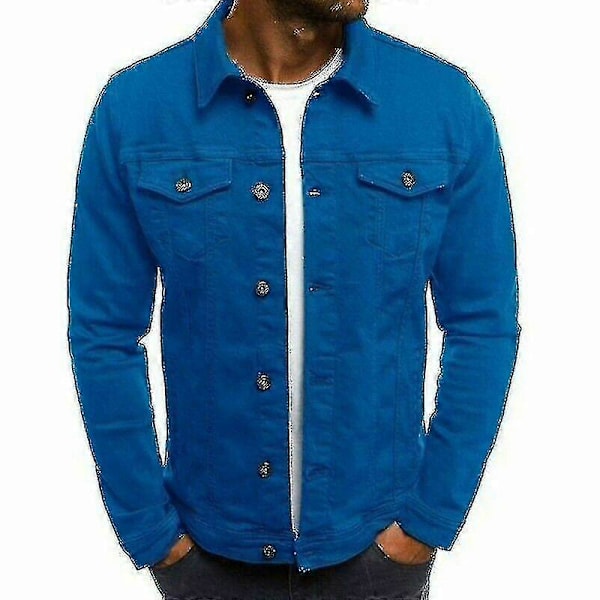 Herre Denim Jeans Jakke Kort Slim Fit Blue L