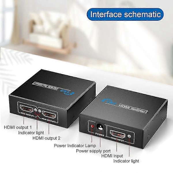 1x2 Splitter - 1 port til 2 skærme - Dupliker/spejl - USB-drevet splitter (én indgang til to udgange)