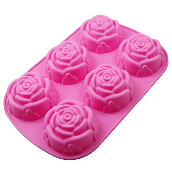 Kaksform 3D Återanvändbar 6-Hålig Non-stick Rosformad Fondantform för Kök