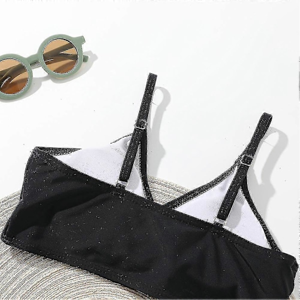 Sommar Tankini Set för Små Flickor, 3 Delar/set, Strand Surf Badkläder 8-12 År, Vadderad Bikini Baddräkt Set för Barn black 150