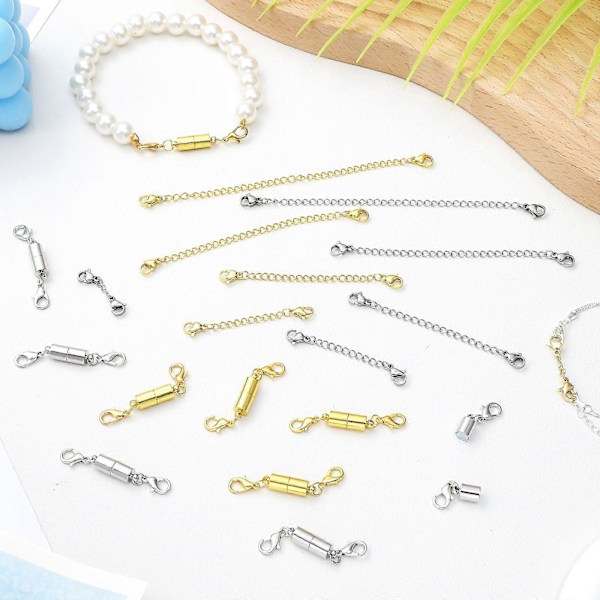 10 stk. Halskædeforlængere Armbåndskæder Forlængere med 10 par Magnetiske Hummerskåslåse Konnektorer til DIY Smykkefremstilling