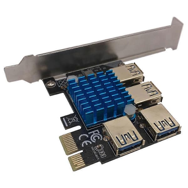 PCI-e 1 til 4 PCI Express Port Riser-kort / PCIe X1, X4, X8, X16 Slots GPU Riser / USB 3.0 Multi-car