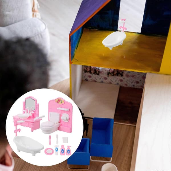 1 sæt Dukkehus Møbelmodel Badeværelses Scene Layout Mini Møbler Badekar Toilet