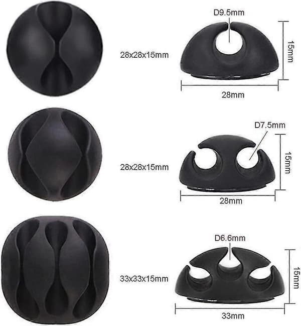 Kabelclips, kabelholder og kabelbindere til TV, computer, pc, laptop, hjem og kontor, sort