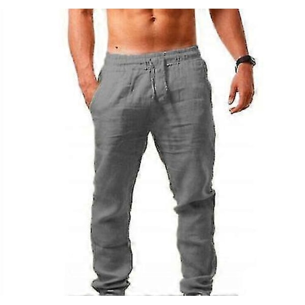 Miesten rennot puuvilla-pellavaiset löysät haaremihousut rannalle, joogaan, hippihousut Grey 5XL