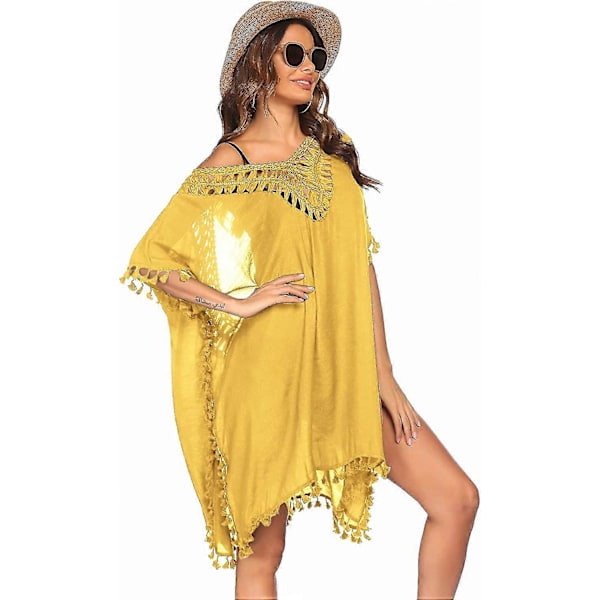 Badedragt Cover Up Dame Badedragt Kjole Plus Size Sexet Bikini Strand Tunika Top Sommer B golden Yellow L